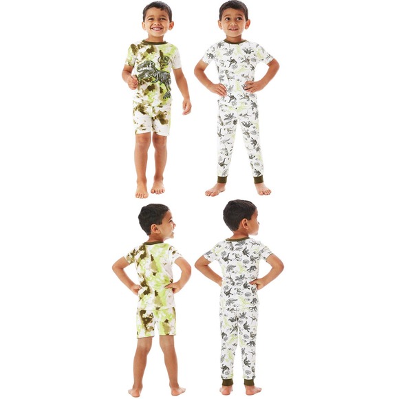 Boys 2T Cotton Short Sleeve 4 Piece Pajama Set 2T Dinosaurs (1) Shorts (1) Pants - Picture 4 of 9